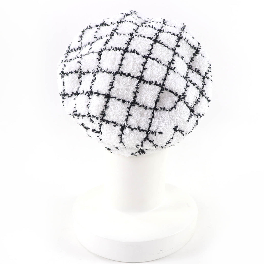 Excellent CHANEL beret COCO Mark Tweed white cotton Women M 19C