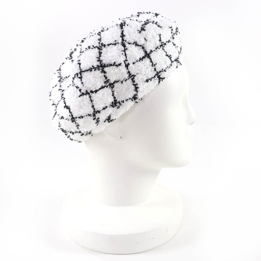 Excellent CHANEL beret COCO Mark Tweed white cotton Women M 19C