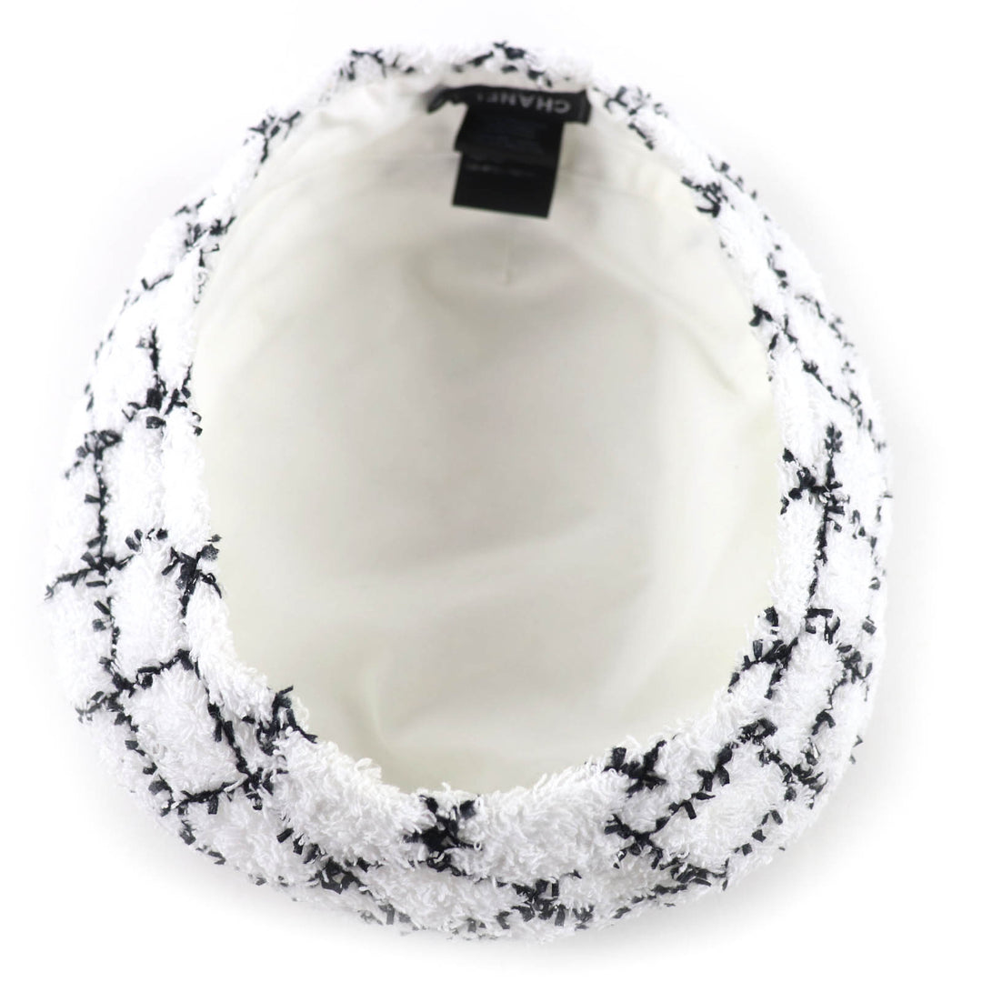 Excellent CHANEL beret COCO Mark Tweed white cotton Women M 19C