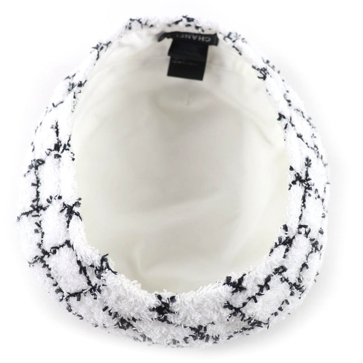 Excellent CHANEL beret COCO Mark Tweed white cotton Women M 19C