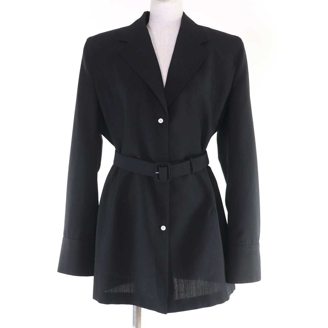 Excellent PRADA Jacket Belted black wool Women 40 P5640H