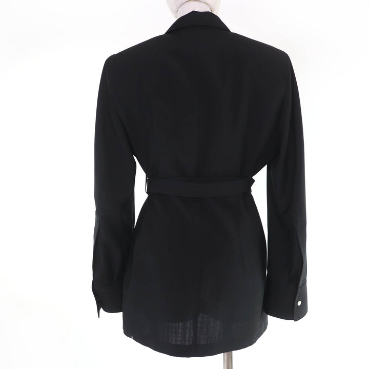 Excellent PRADA Jacket Belted black wool Women 40 P5640H