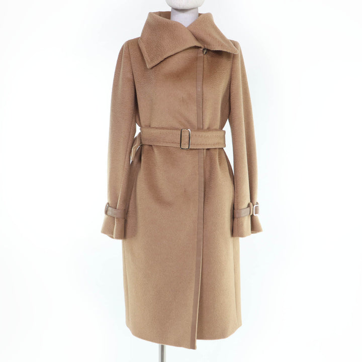 Excellent Max Mara coat Shawl collar with leather accents and belt Camel 40