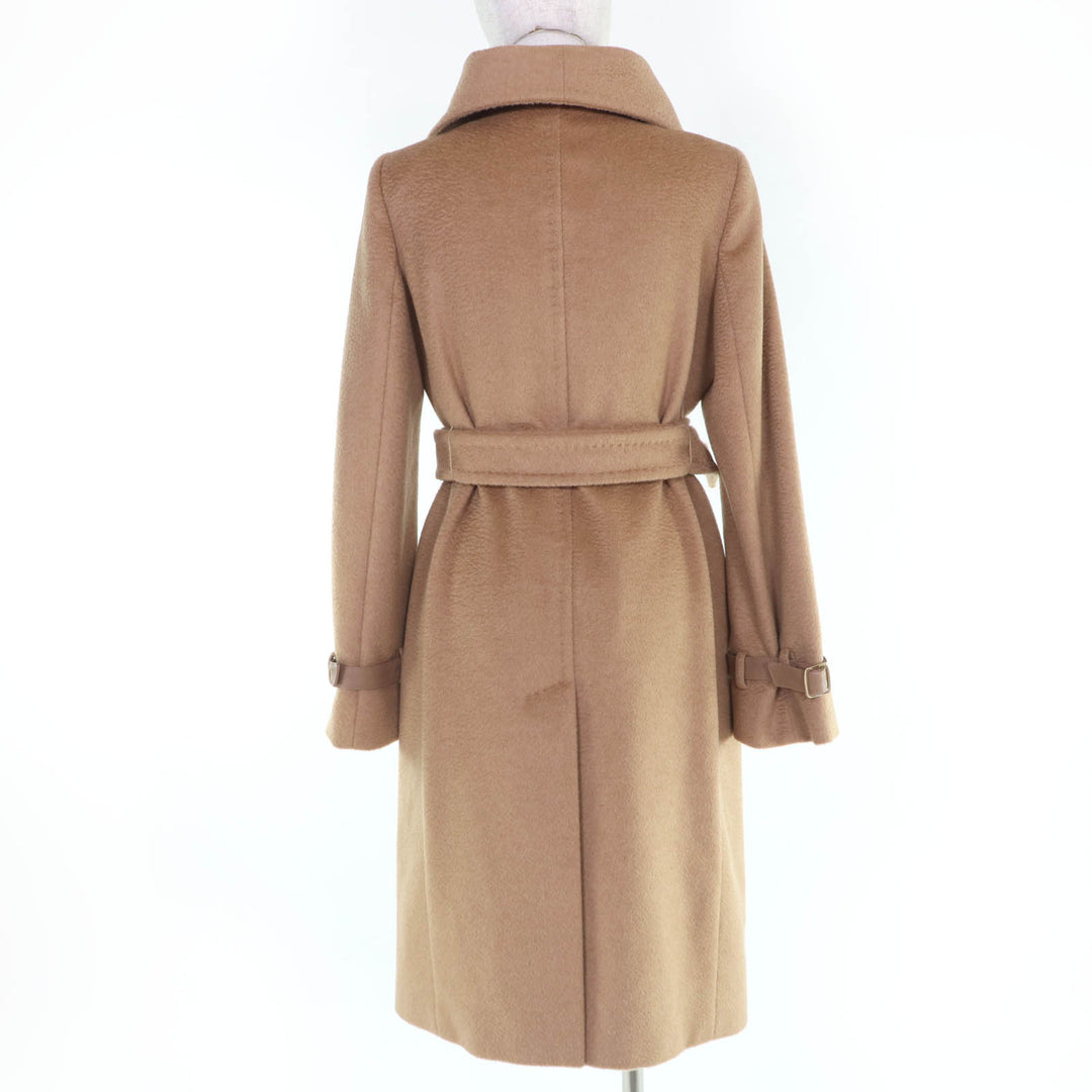 Excellent Max Mara coat Shawl collar with leather accents and belt Camel 40