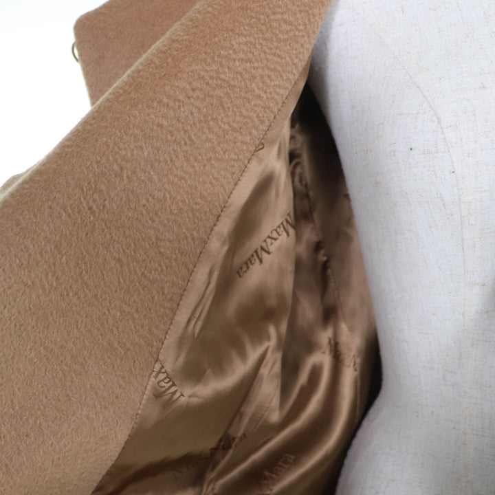 Excellent Max Mara coat Shawl collar with leather accents and belt Camel 40