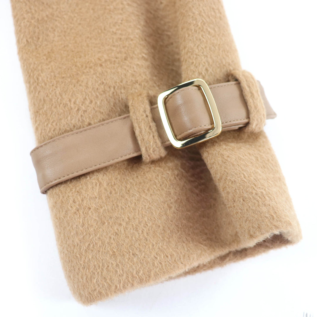Excellent Max Mara coat Shawl collar with leather accents and belt Camel 40