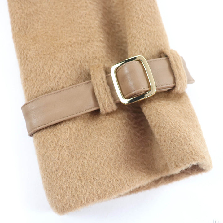 Excellent Max Mara coat Shawl collar with leather accents and belt Camel 40