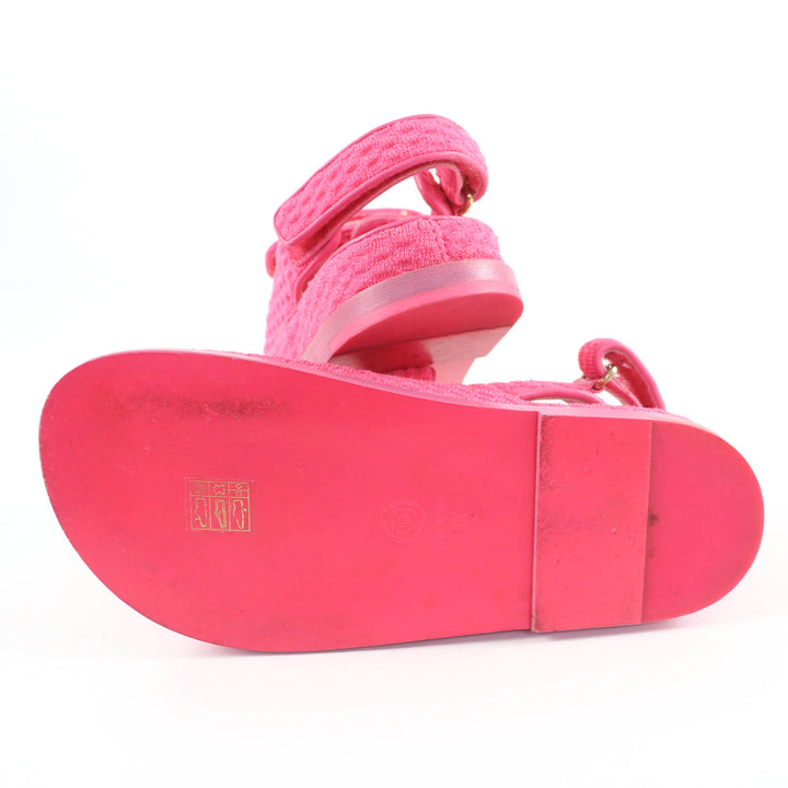 Great CHANEL Sandals COCO Mark Tweed Velcro Flats pink leather Women 36 G35927