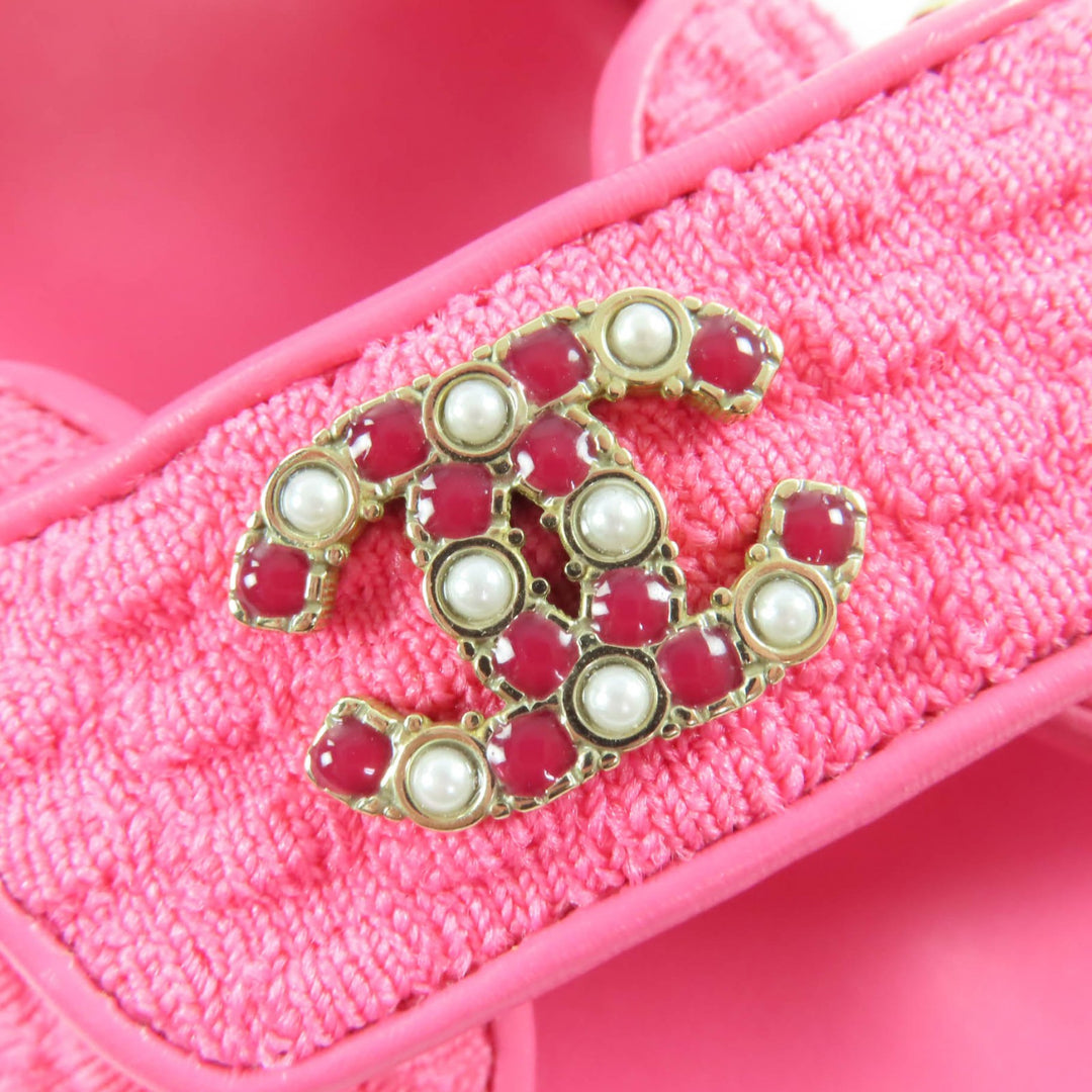 Great CHANEL Sandals COCO Mark Tweed Velcro Flats pink leather Women 36 G35927