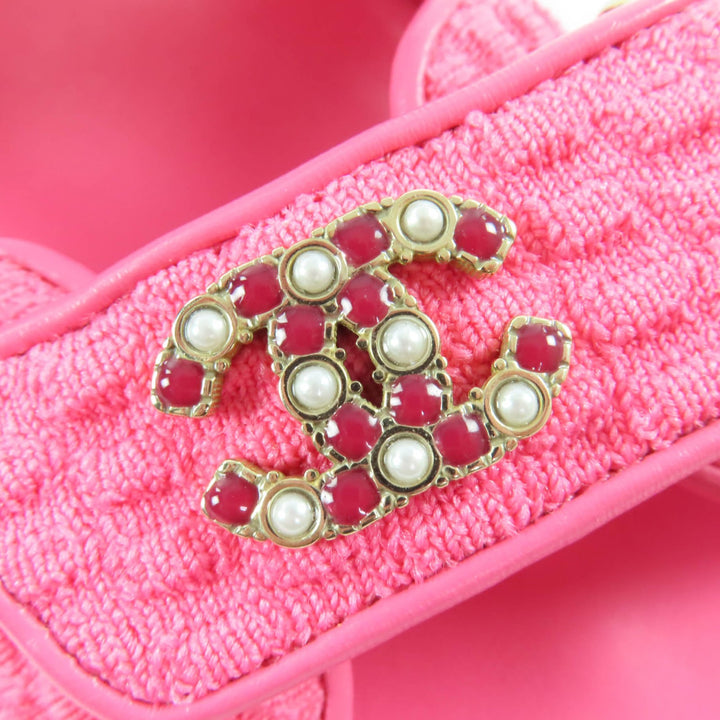Great CHANEL Sandals COCO Mark Tweed Velcro Flats pink leather Women 36 G35927