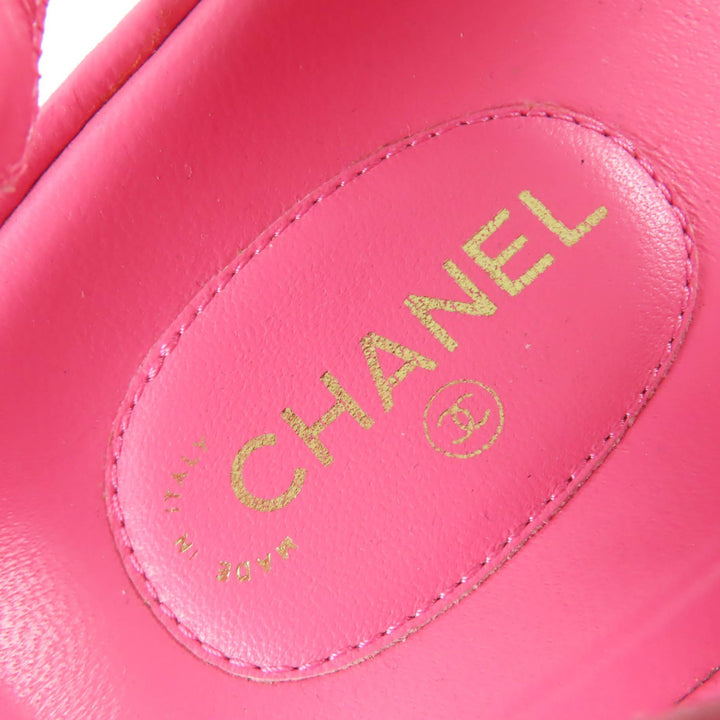 Great CHANEL Sandals COCO Mark Tweed Velcro Flats pink leather Women 36 G35927