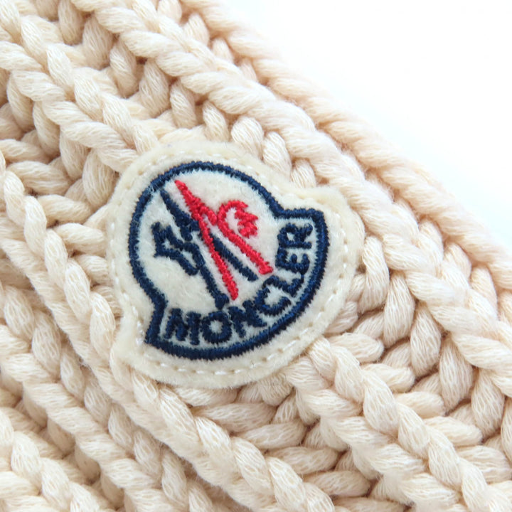Excellent MONCLER knit GIROCOLLO TRICOT Logo patch short sleeve beige cotton S