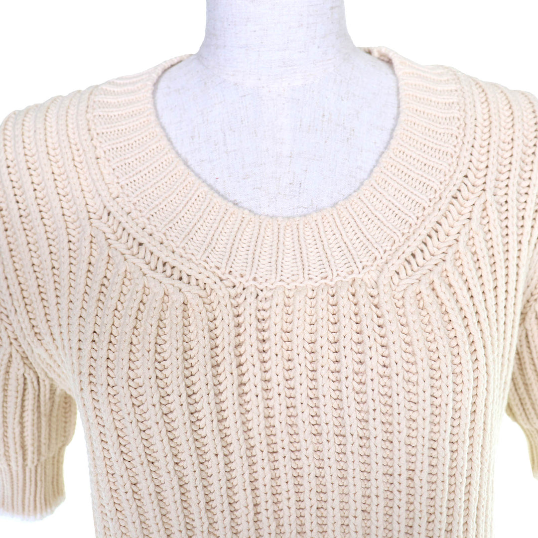 Excellent MONCLER knit GIROCOLLO TRICOT Logo patch short sleeve beige cotton S