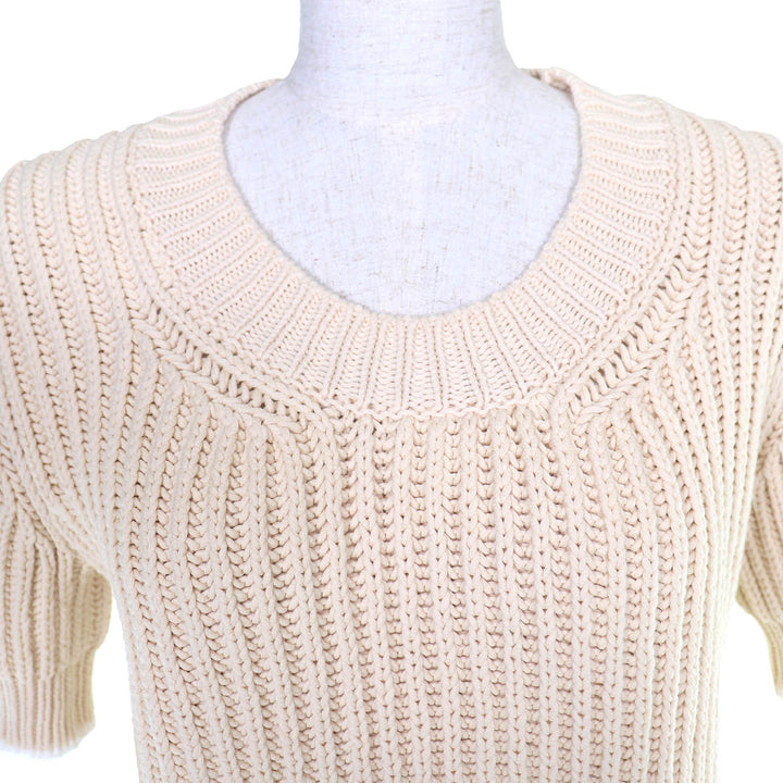 Excellent MONCLER knit GIROCOLLO TRICOT Logo patch short sleeve beige cotton S
