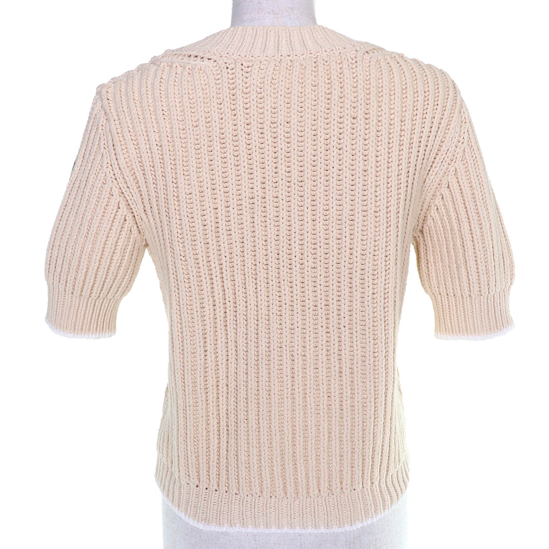 Excellent MONCLER knit GIROCOLLO TRICOT Logo patch short sleeve beige cotton S