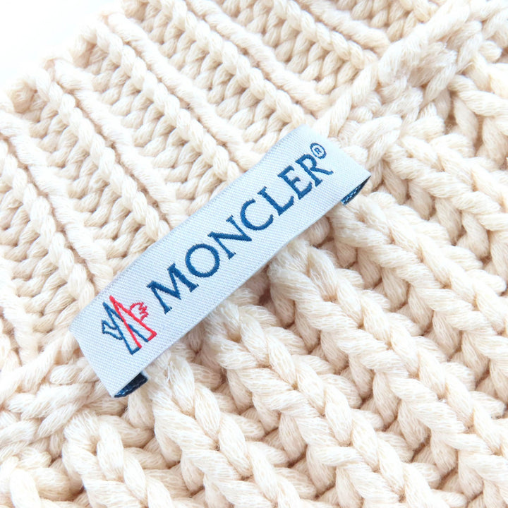 Excellent MONCLER knit GIROCOLLO TRICOT Logo patch short sleeve beige cotton S