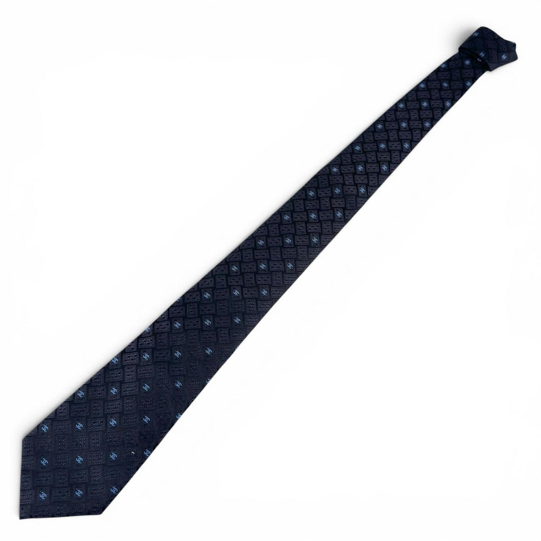 Pristine CHANEL tie COCO MarkPattern Jacquard Dark navy silk mens