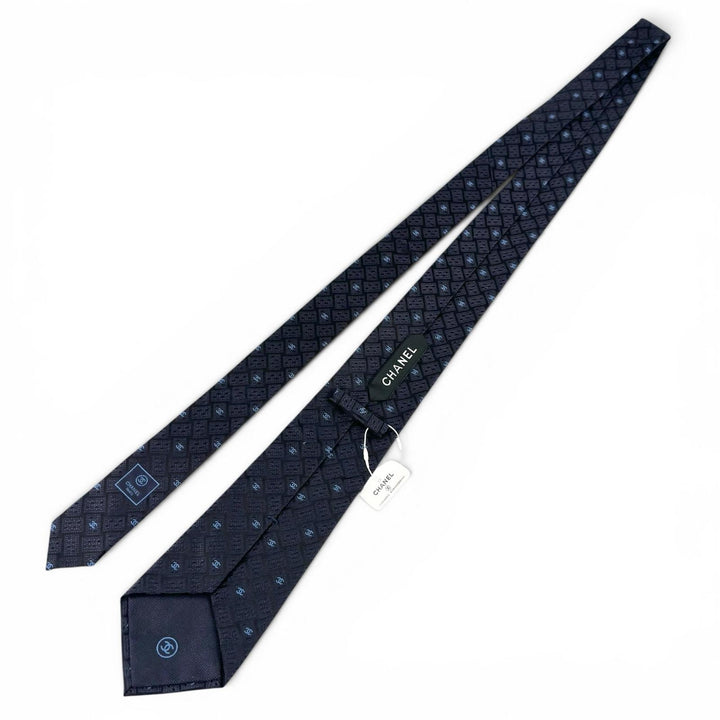 Pristine CHANEL tie COCO MarkPattern Jacquard Dark navy silk mens