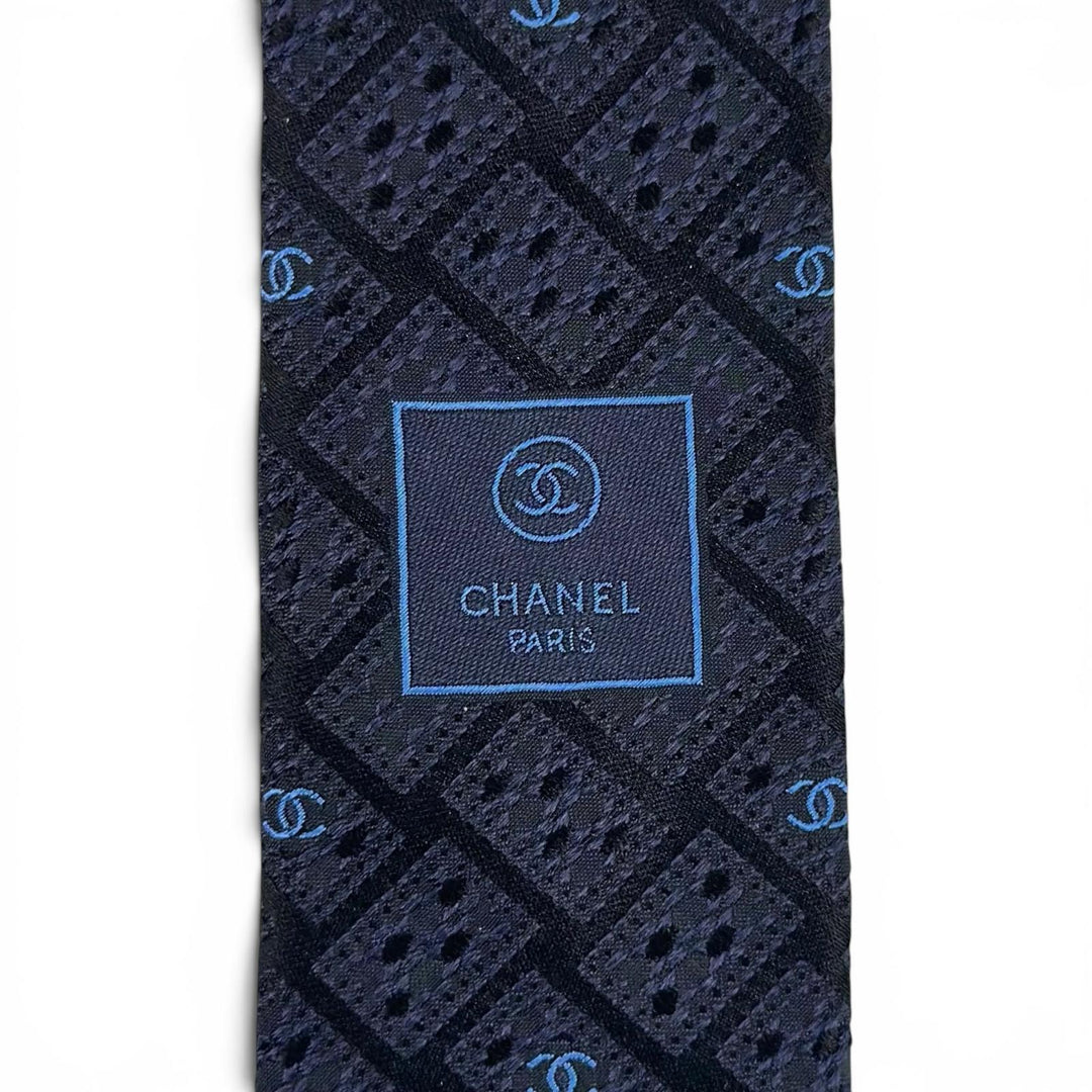 Pristine CHANEL tie COCO MarkPattern Jacquard Dark navy silk mens