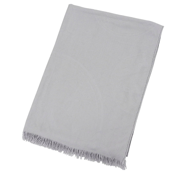 Very Good HERMES Scarf New Libris fringe Light gray cashmere Women