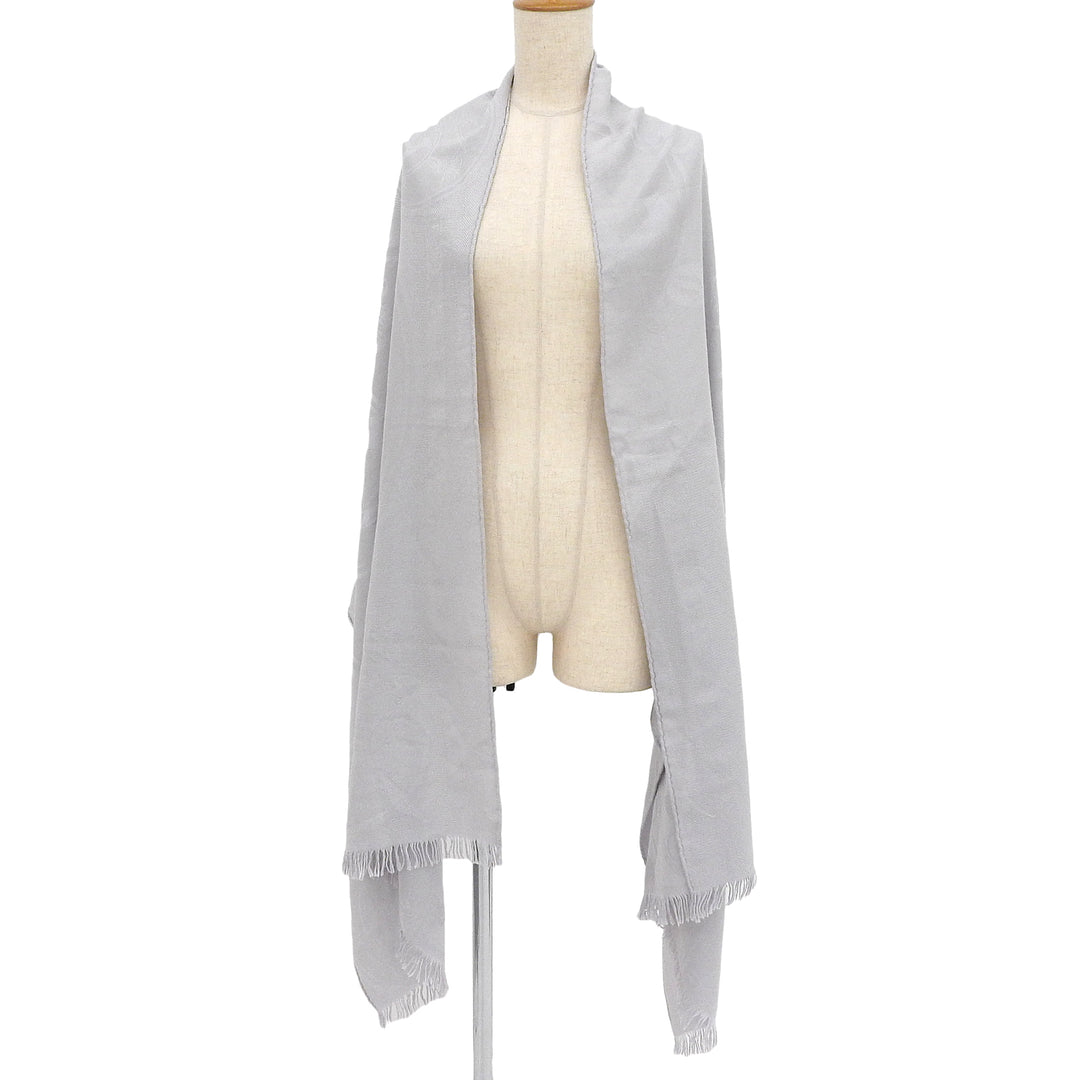 Very Good HERMES Scarf New Libris fringe Light gray cashmere Women