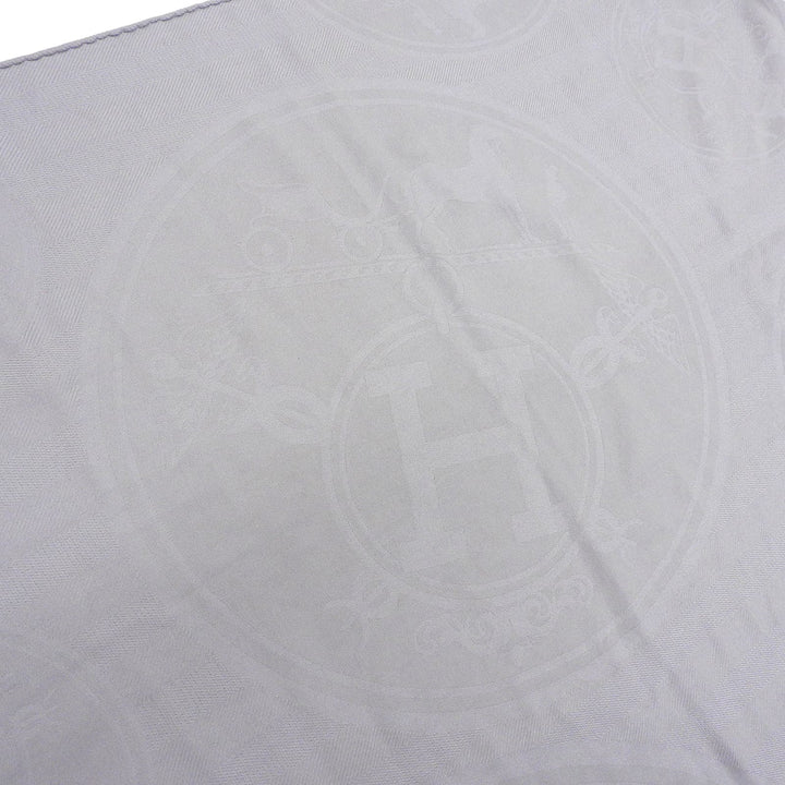 Very Good HERMES Scarf New Libris fringe Light gray cashmere Women
