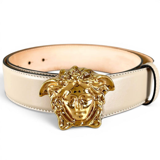 Great VERSACE belt Medusa motif buckle beige Calf leather mens