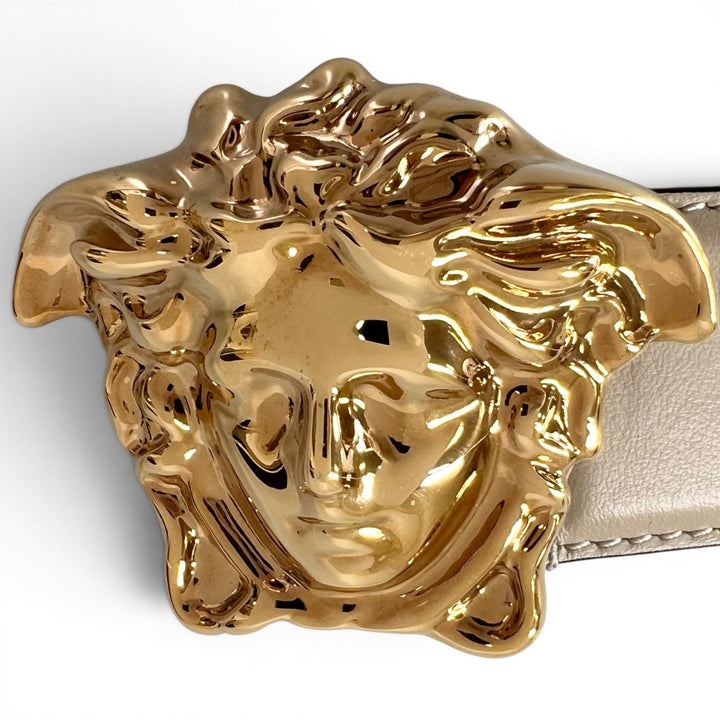 Great VERSACE belt Medusa motif buckle beige Calf leather mens