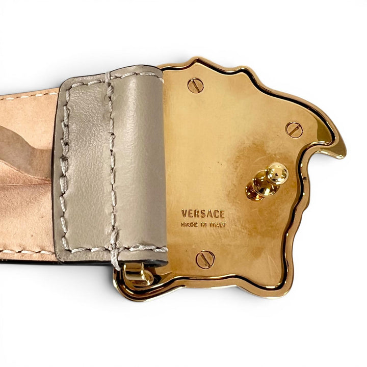 Great VERSACE belt Medusa motif buckle beige Calf leather mens