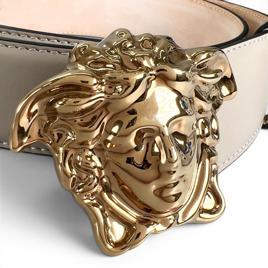 Great VERSACE belt Medusa motif buckle beige Calf leather mens
