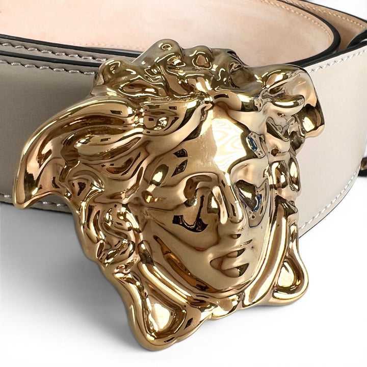 Great VERSACE belt Medusa motif buckle beige Calf leather mens