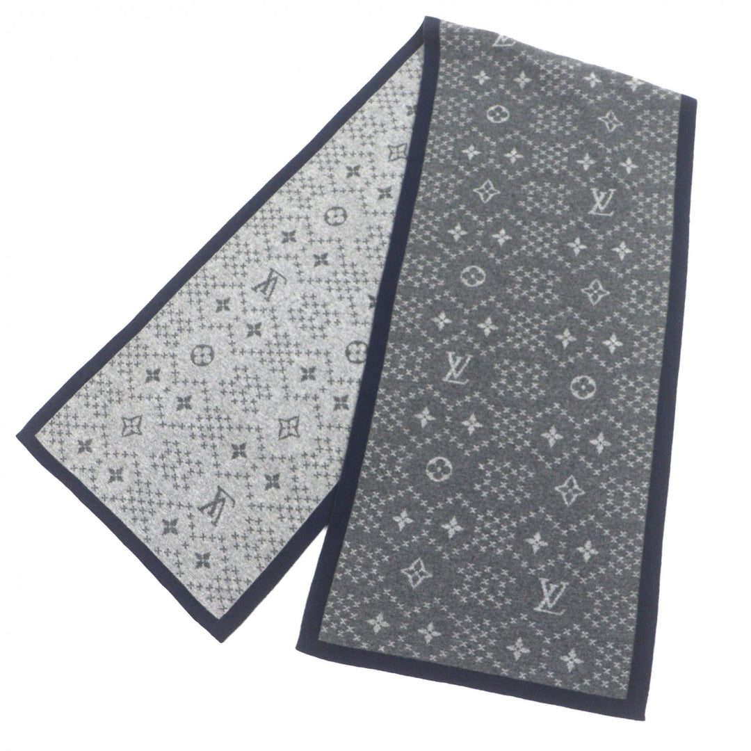 Great LOUIS VUITTON Scarf Escharp Monogram Stripes gray cashmere mens M76037