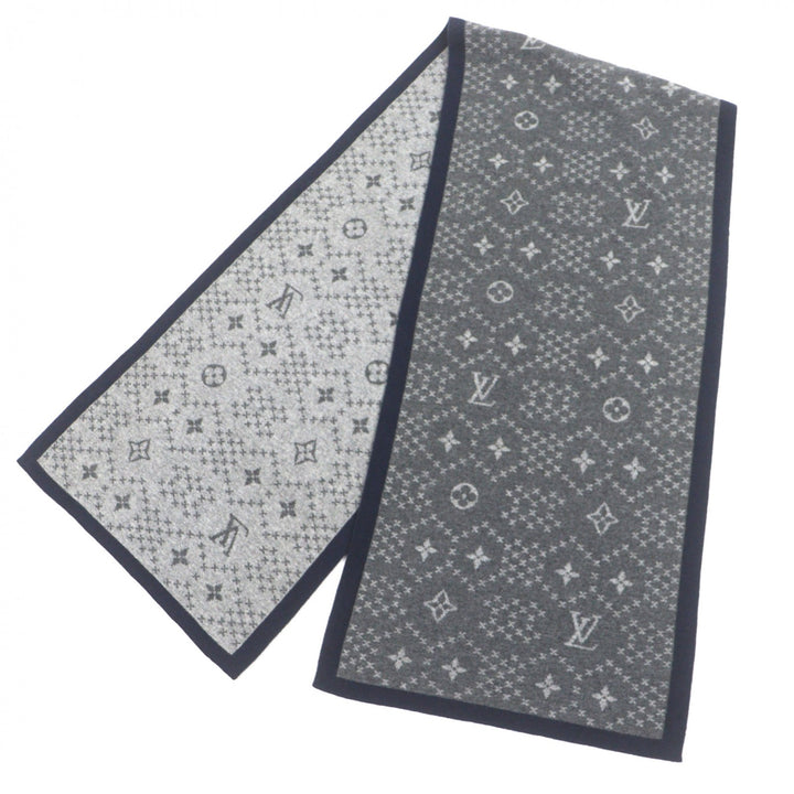 Great LOUIS VUITTON Scarf Escharp Monogram Stripes gray cashmere mens M76037