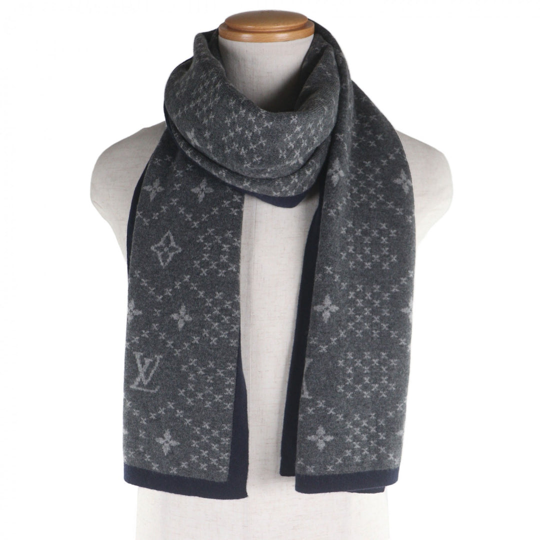 Great LOUIS VUITTON Scarf Escharp Monogram Stripes gray cashmere mens M76037