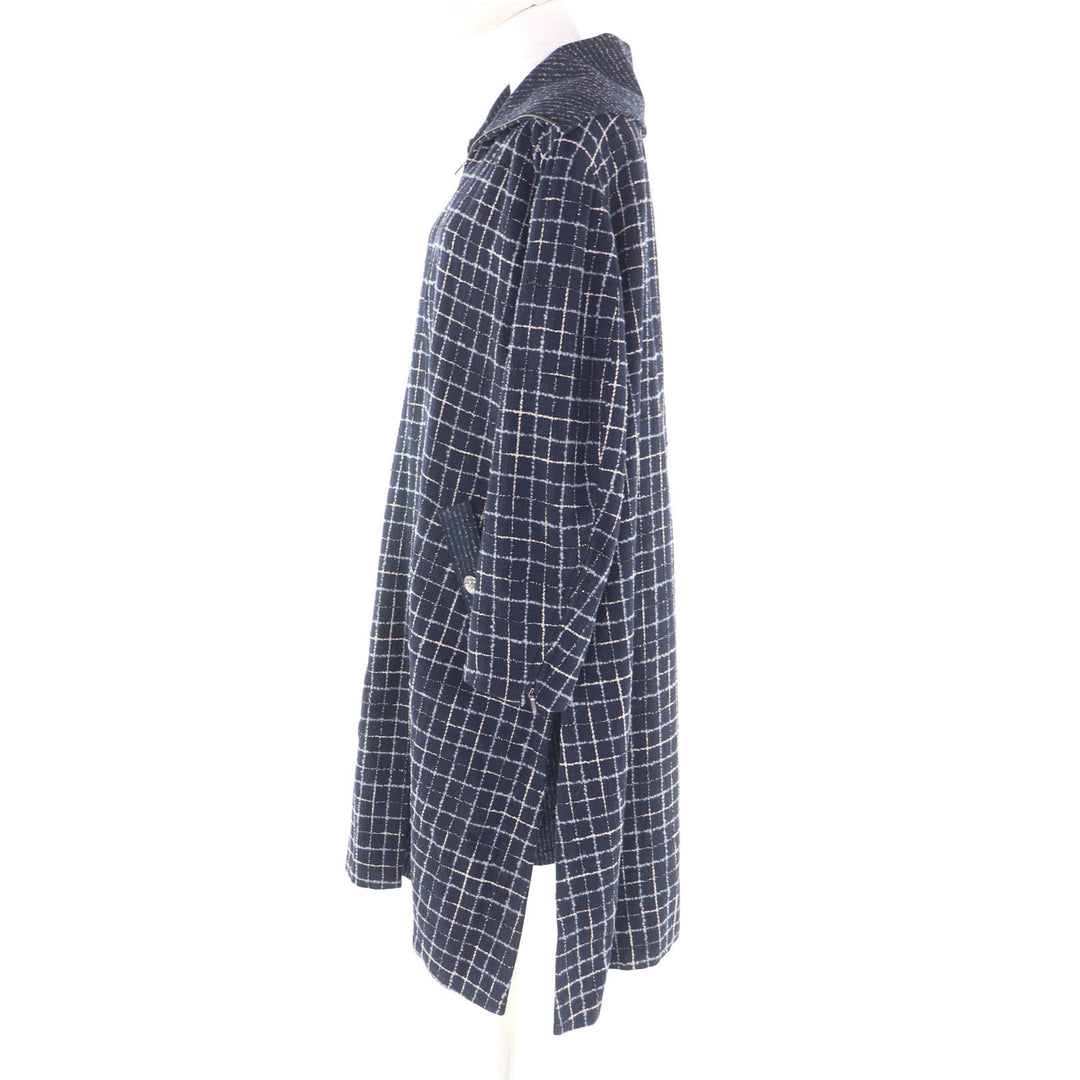Excellent CHANEL Runway-style COCO Button Tweed Coat Navy wool Women 34 P73110