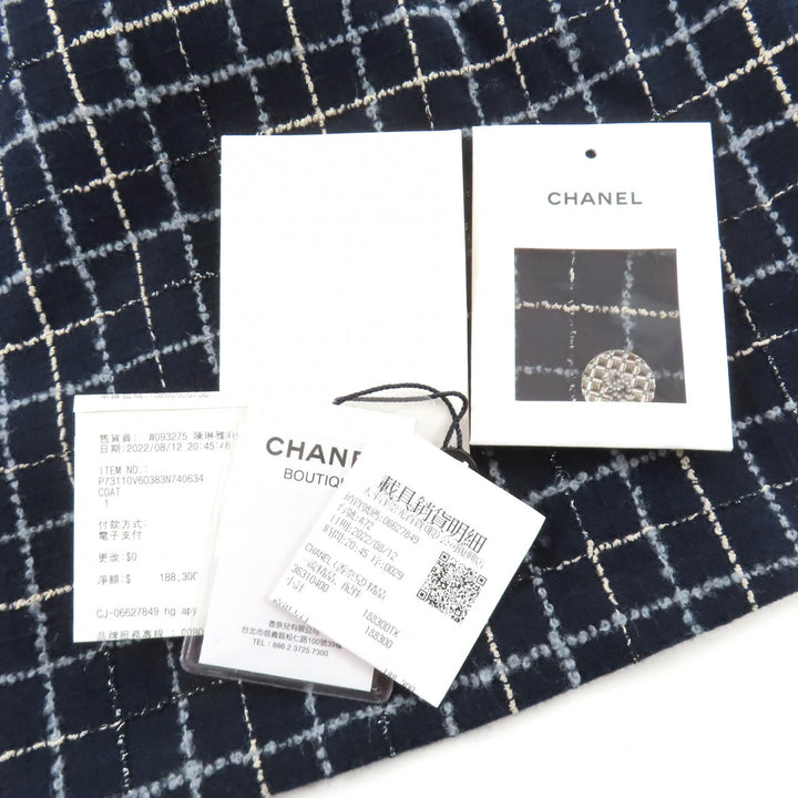 Excellent CHANEL Runway-style COCO Button Tweed Coat Navy wool Women 34 P73110