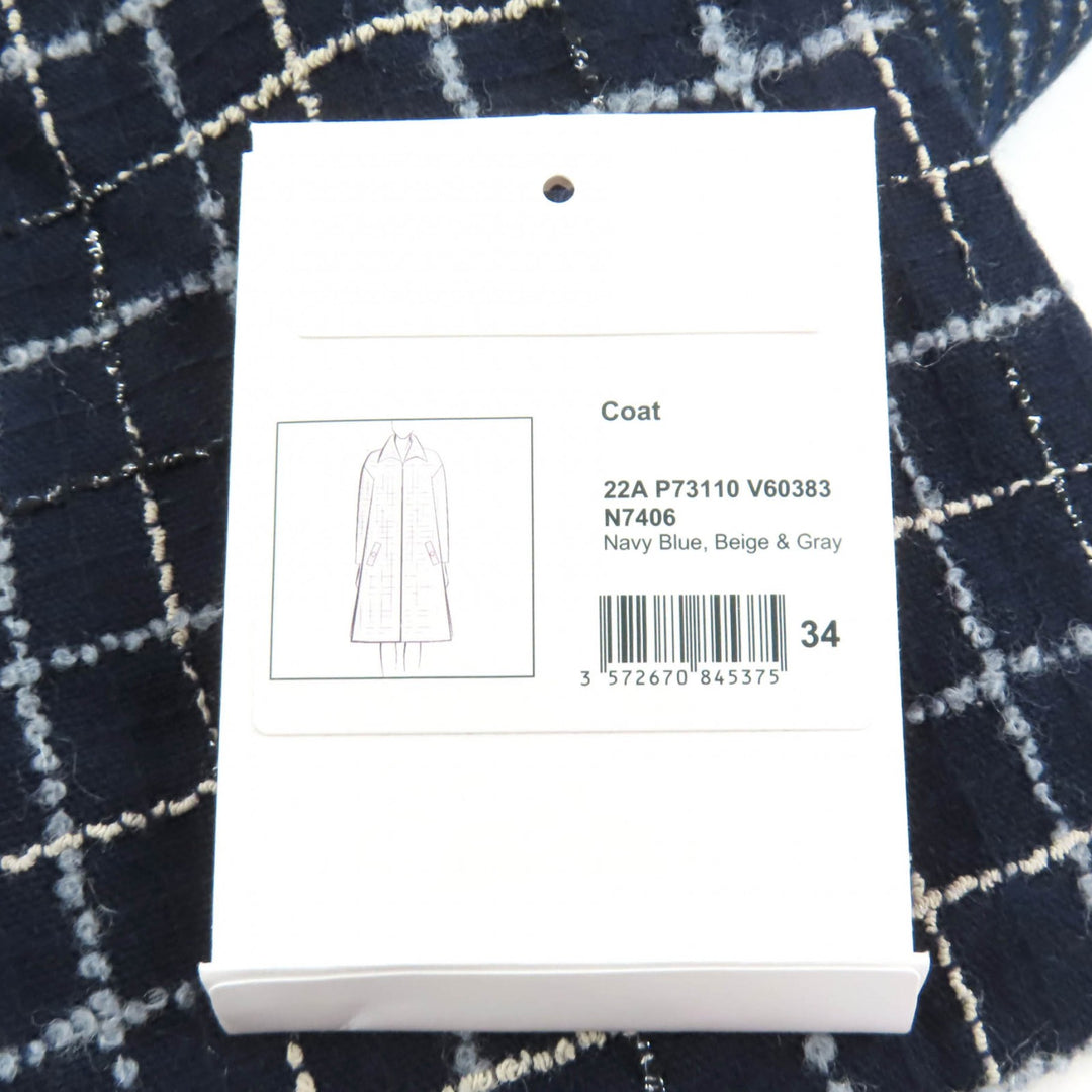 Excellent CHANEL Runway-style COCO Button Tweed Coat Navy wool Women 34 P73110