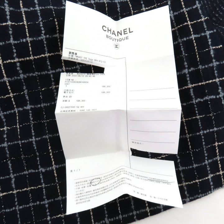 Excellent CHANEL Runway-style COCO Button Tweed Coat Navy wool Women 34 P73110