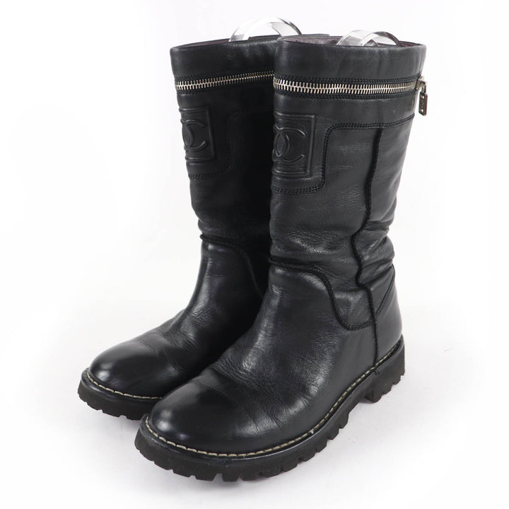 Great CHANEL short boots CC Coco Cocoon Leather Engineer Boots black 37 G26537