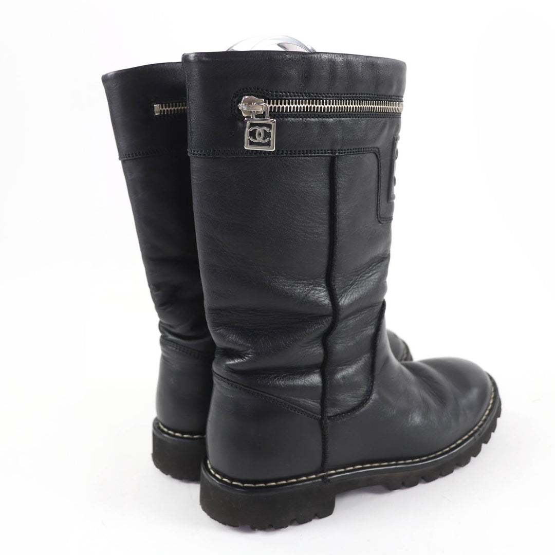 Great CHANEL short boots CC Coco Cocoon Leather Engineer Boots black 37 G26537