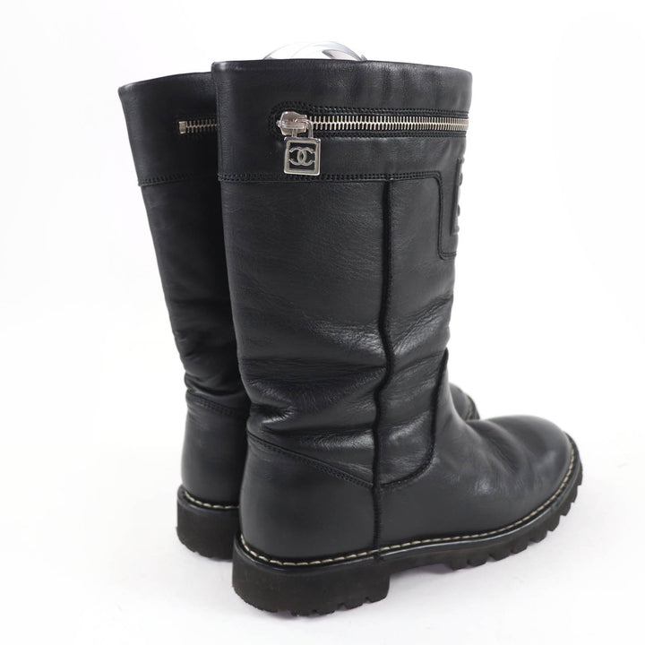 Great CHANEL short boots CC Coco Cocoon Leather Engineer Boots black 37 G26537