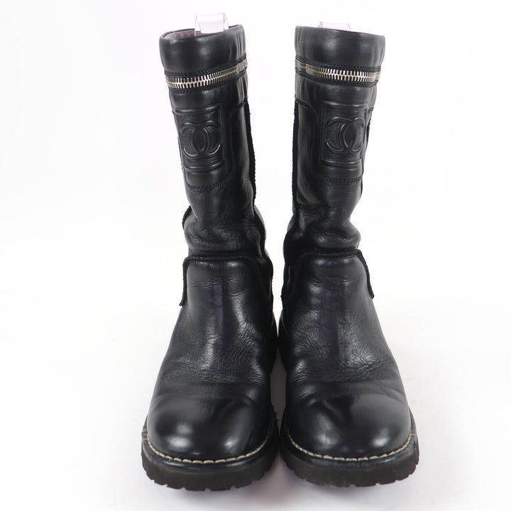 Great CHANEL short boots CC Coco Cocoon Leather Engineer Boots black 37 G26537