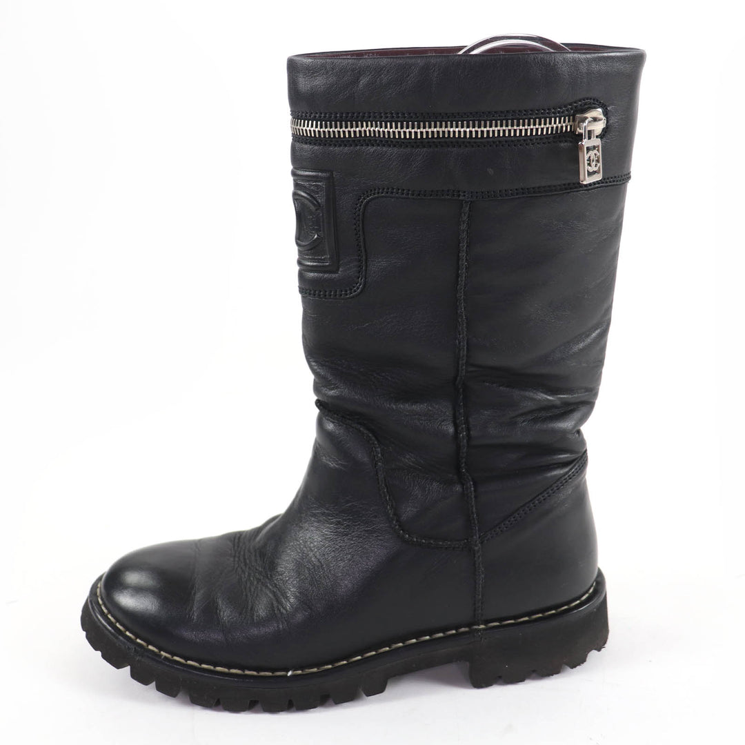 Great CHANEL short boots CC Coco Cocoon Leather Engineer Boots black 37 G26537