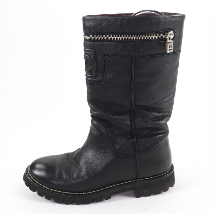 Great CHANEL short boots CC Coco Cocoon Leather Engineer Boots black 37 G26537