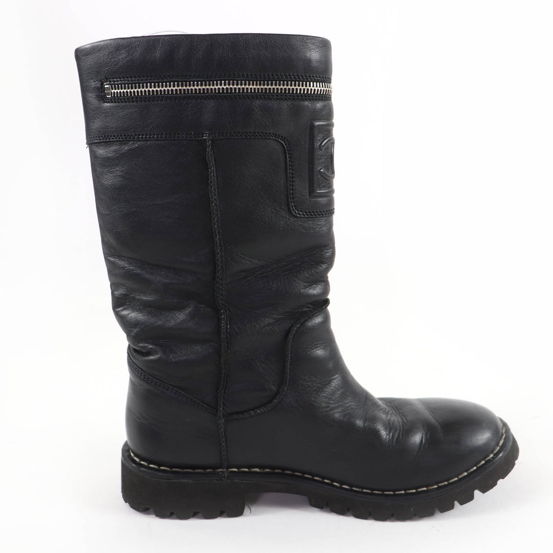 Great CHANEL short boots CC Coco Cocoon Leather Engineer Boots black 37 G26537