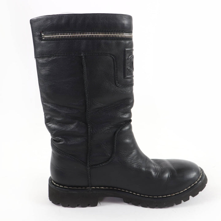 Great CHANEL short boots CC Coco Cocoon Leather Engineer Boots black 37 G26537