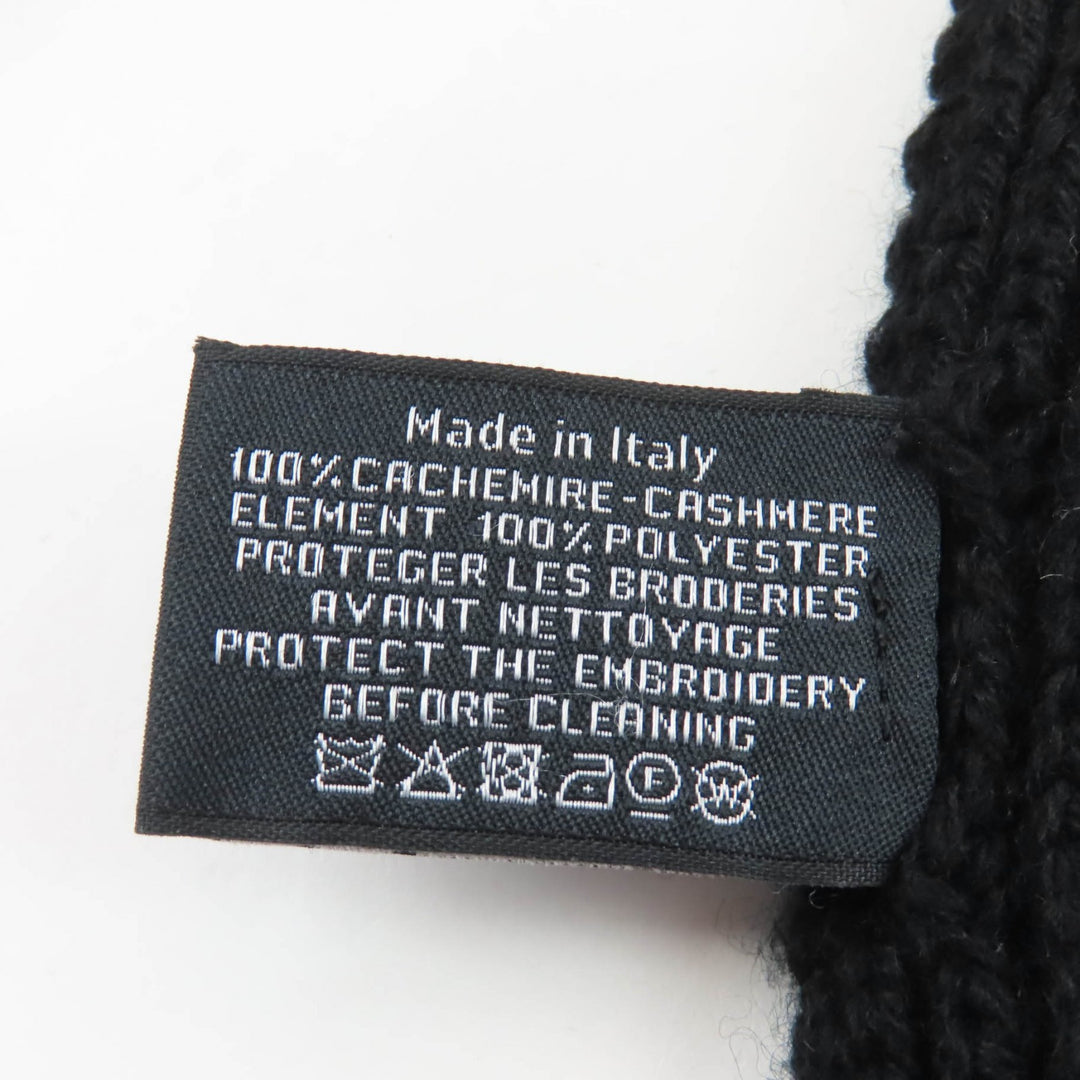Great CHANEL Scarf Embroidered handwritten logo sequin knit black cashmere 22A