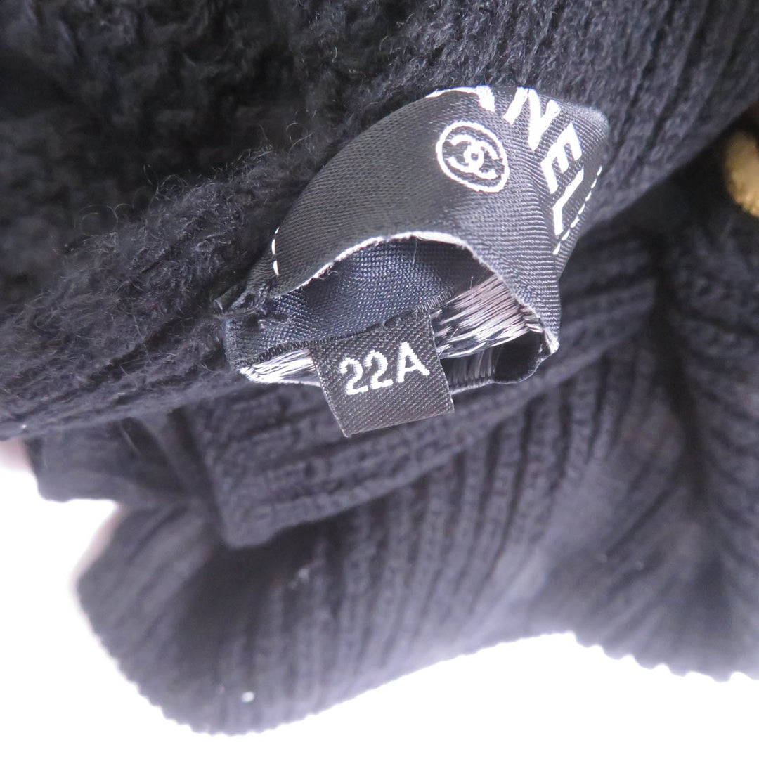 Great CHANEL Scarf Embroidered handwritten logo sequin knit black cashmere 22A