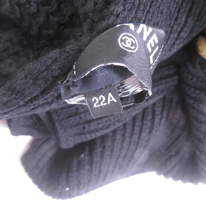 Great CHANEL Scarf Embroidered handwritten logo sequin knit black cashmere 22A
