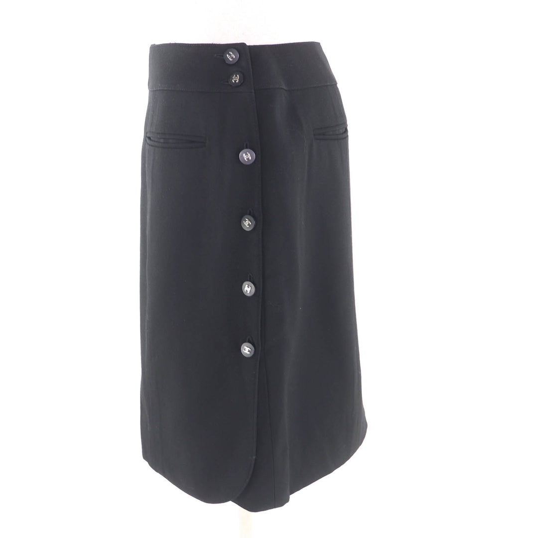 Excellent CHANEL Wrap skirt black wool Women 40 96P P06492